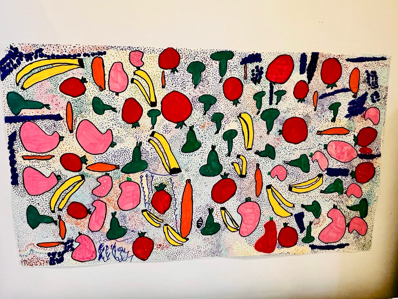 Collective drawing of fruits and vegetables made by the pupils