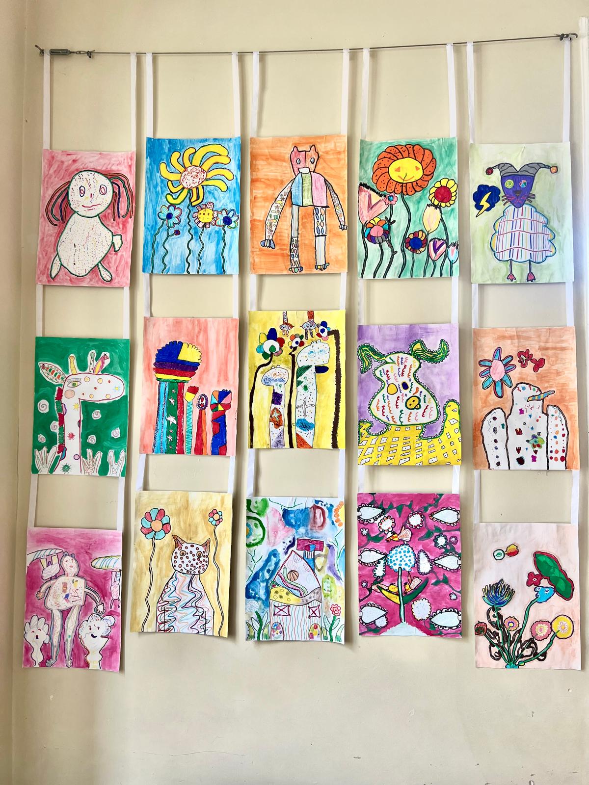 Arts and crafts works by the children displayed at the school